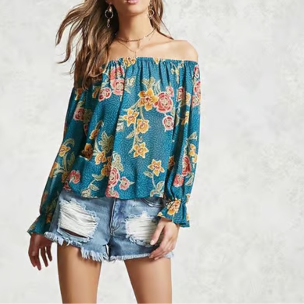 Forever 21 Contemporary Floral Boho Tropical Blouse Size Medium Host Pick 🤩🤩🤩